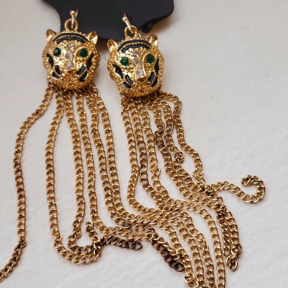 NWOTs tiger head chandelier earrings